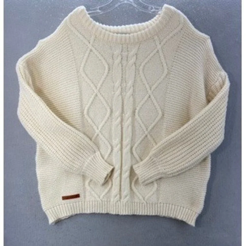 Simply Southern Sweater Women XL Cream Cable Knit Oversized Crew Neck Chunky